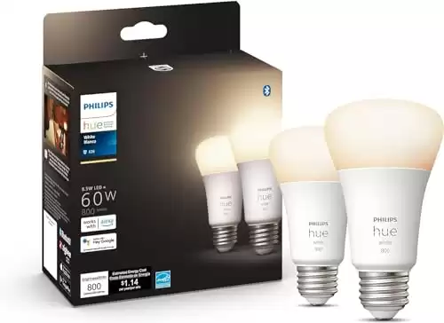 Philips Hue Smart 60W A19 LED Bulb - Soft Warm White Light - 2 Pack - 800LM - E26 - Indoor - Control with Hue App - Works with Alexa, Google Assistant and Apple Homekit