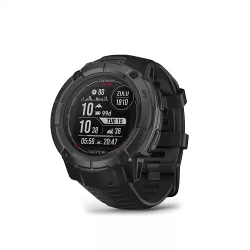 Garmin Instinct 2X Solar Tactical Edition, Rugged GPS Smartwatch, Built-in Flashlight, Ballistics Calculator, Solar Charging Capability, Black