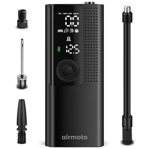 Airmoto Tire Inflator Portable Air Compressor Air Pump for Car Tires with Tire Pressure Gauge (120 PSI) One Click Smart Pump Tire Inflator for Car, Motorcycle, Bicycle and More