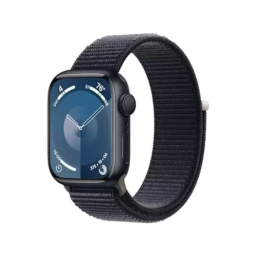 Apple Watch Series 9 [GPS 41mm] Smartwatch with Midnight Aluminum Case with Midnight Sport Loop One Size. Fitness Tracker, ECG Apps, Always-On Retina Display, Carbon Neutral