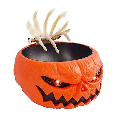 FUNPENY Halloween Candy Bowl, Animated Pumpkin Candy Holder, Lighted Red Eyes and Sound Candy Dish with Motion Activated for Trick-or-Treaters Party