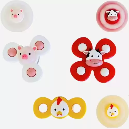 East to Western Farm Animal 3 PCS Suction Cup Spinner Toys Cow, Pig, Chicken Baby 6 12 18 Months, Toddler 1 2 Years Old, Kids Ages 1-3 Boys, Girls Travel Toys, Bath Toy...