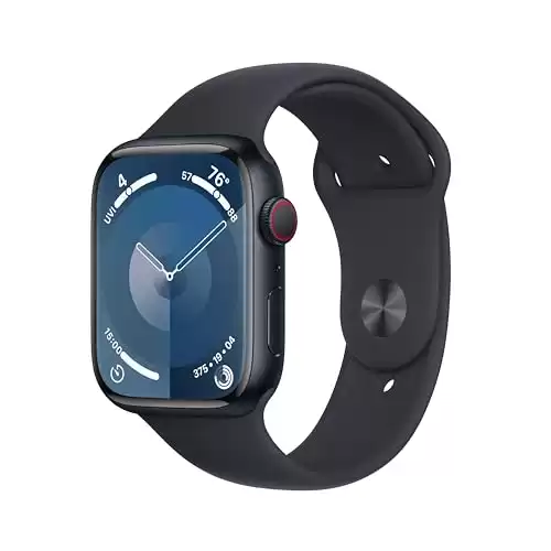 Apple Watch Series 9 [GPS + Cellular 45mm] Smartwatch with Midnight Aluminum Case with Midnight Sport Band S/M. Fitness Tracker, ECG Apps, Always-On Retina Display