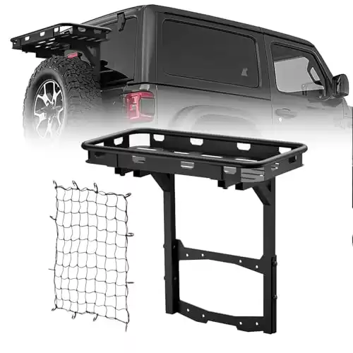 EYOUHZ for Jeep Wrangler JL Rear Cargo Basket Rack on OE Tailgate Compatible for 2018-2024 Jeep Wrangler JL & JLU Unlimited 2/4 Door, Spare Tire Cargo Storage Luggage Carrier (Bolt-On)