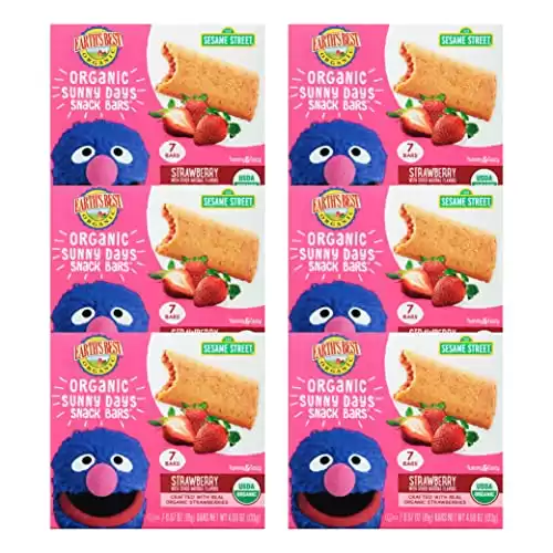 Earth s Best Organic Kids Snacks, Sesame Street Toddler Snacks, Organic Sunny Days Snack Bars for Toddlers 2 Years and Older, Strawberry with Other Natural Flavors, 7 Bars per Box (Pack of 6)