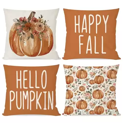 Happy Fall Hello Pumpkin Throw Pillow Covers