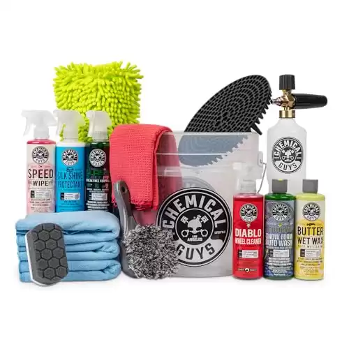 Chemical Guys HOL169 16-Piece Arsenal Builder Car Wash Kit with Foam Cannon, Bucket and (6) 16 oz Car Care Cleaning Chemicals, Gift for Car & Truck Lovers, Dads and DIYers (Works w/Pressure Washe...