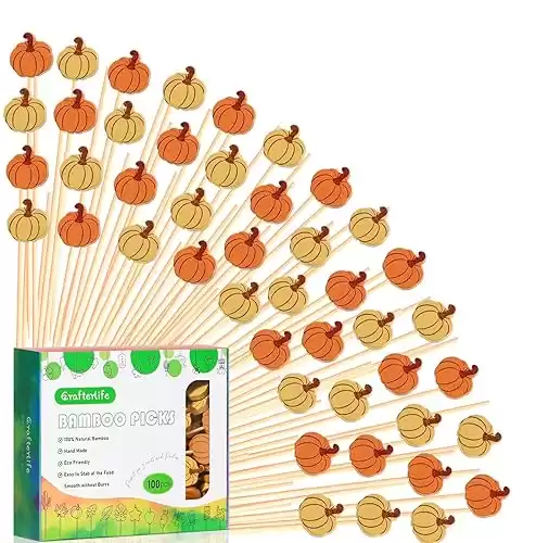 Fall Pumpkin Cocktail Picks Pumpkins Autumn Theme Toothpicks Fruit Drinks Dessert Sticks Food Sandwich Appetizer Charcuterie Skewers, for Thanksgiving Day Decorations Fall Themed Party Supplies