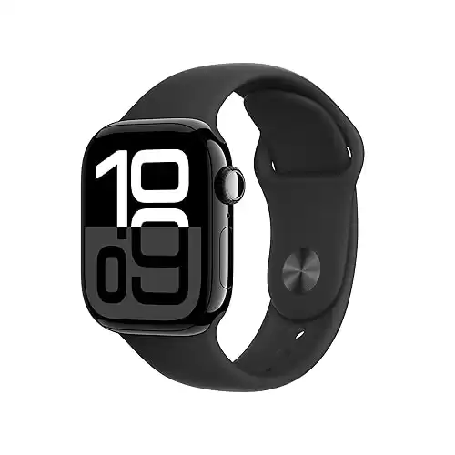 Apple Watch Series 10 [GPS + Cellular 42mm case] Smartwatch with Jet Black Aluminium Case with Black Sport Band - S/M. Fitness Tracker, ECG App, Always-On Retina Display, Water Resistant